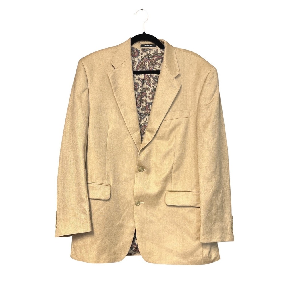 Lauren Ralph Lauren Men's 41R Linen Cotton Sport Coat Tan Paisley Lined Blazer